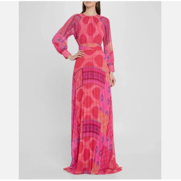 Teri Jon By Rickie Freeman Chiffon Floral Pleated Maxi Gown - Picture 2 of 14